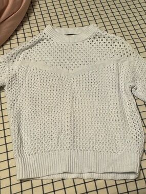 J. Crew White Open-Weave Crewneck Sweater